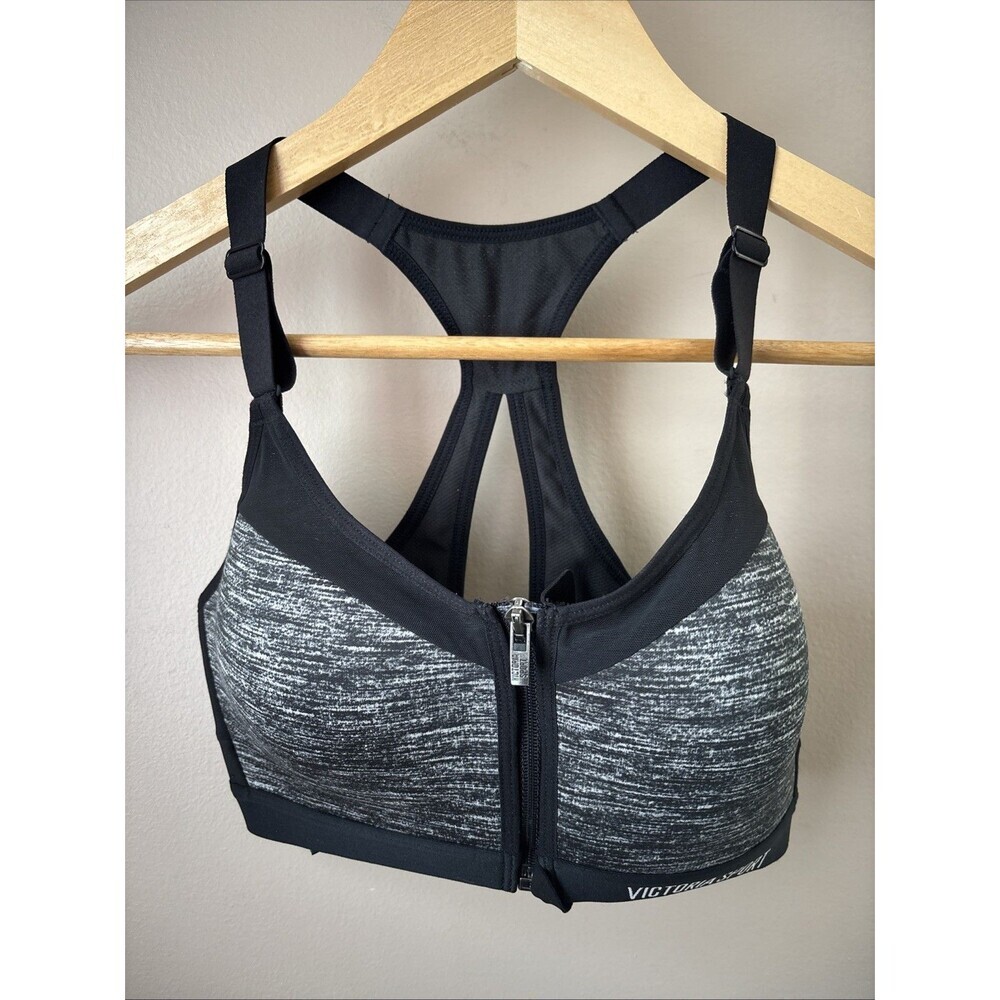Victoria’s Secret Incredible Max Sports Bra Zip Front Racerback Gray 32D